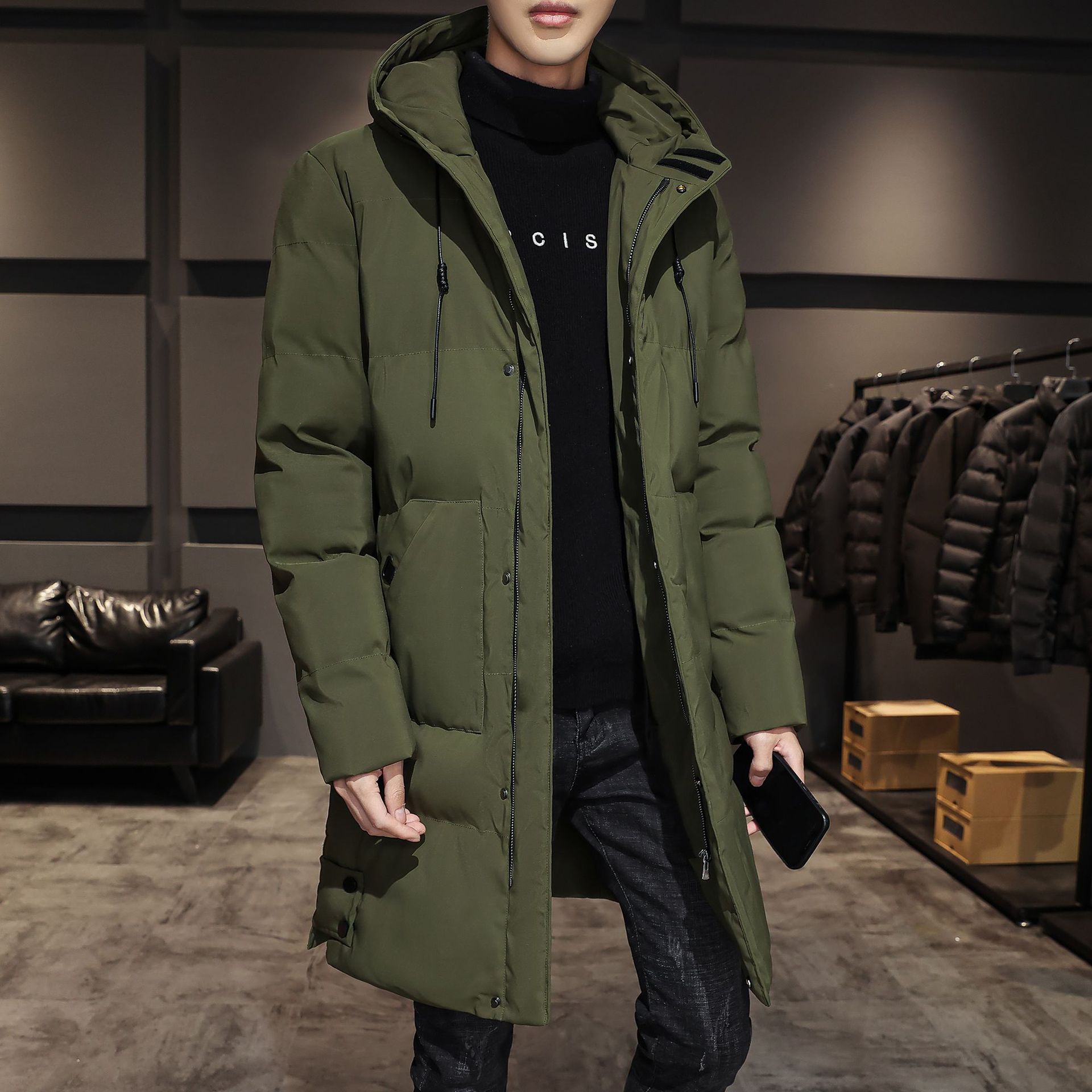 Trajes de algodón transfronterizos de pluma para hombres de invierno nuevos trajes de algodón de tamaño grande ocio grueso chaqueta con capuchón cálida de moda para hombres