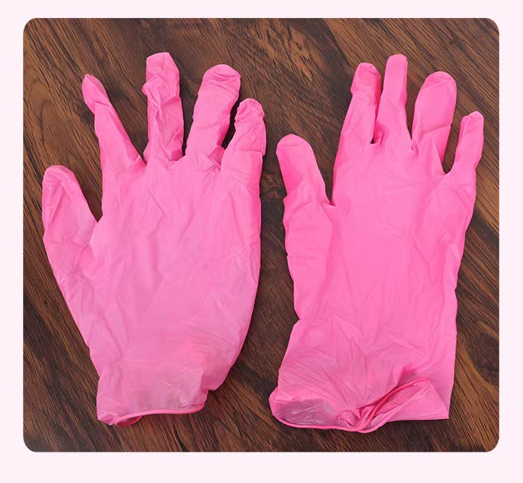 100 desechables guantes de nitrilo rosa de látex de caucho elástico guantes de trabajo de belleza guantes de peluquería al por mayor