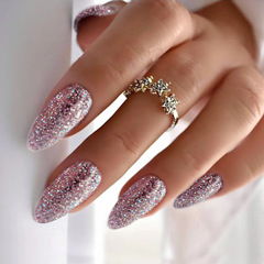 Eurasian Sparkling False Nails Pink Flashy Almond Head Nail In-Social Media Star Style Nails, Exclusive Cross-Border Supply