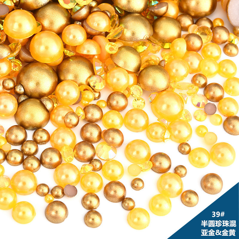 仿珍珠混尺寸混装ABS半圆珍珠树脂平底钻套装DIY饰品配件跨境批发|undefined