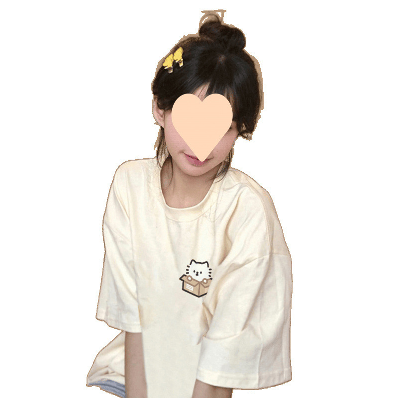 日本の甘い風の子猫の綿の夏の半袖は女子学生の新型のゆったりしていてかわいいです。|undefined