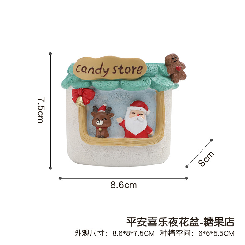 Chậu cây hình cửa hàng đồ ăn động vật Giáng Sinh resin, chậu mọng nước mini, trang trí sân vườn (RG-206)