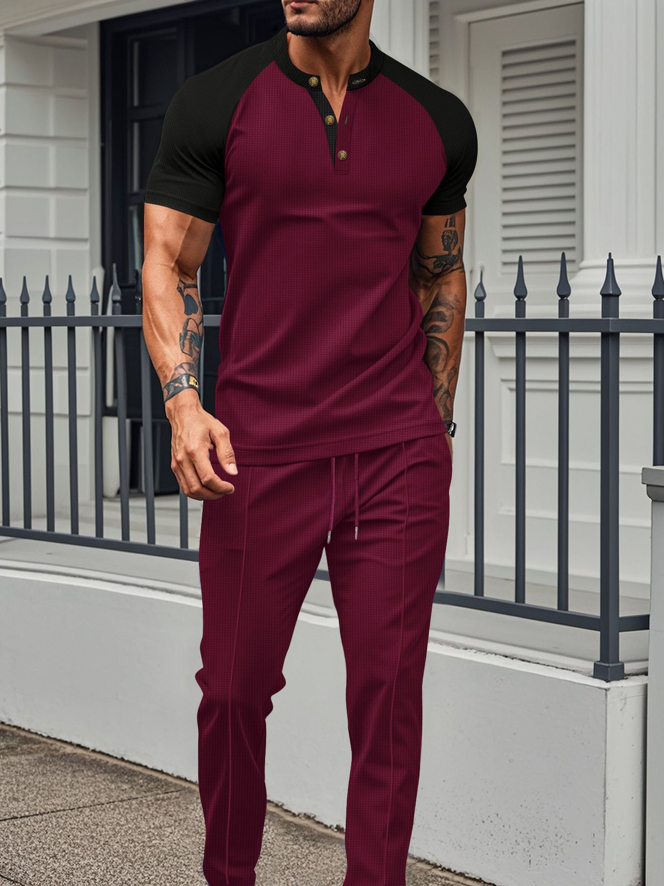 Ensemble décontracté homme t-shirt manches courtes et pantalon_voghion.com
