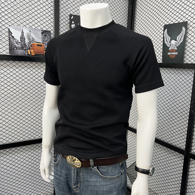 Men's Short Sleeve T-Shirt Round Neck Simple Solid Color Fashionable Versatile Trendy Handsome Spring Autumn Top_viptrois.com