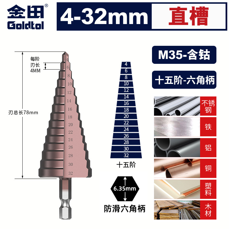 Jintian Pagoda broca agujero reamer perforación de acero inoxidable metal escalón especial de alta dureza broca de mano rotativa