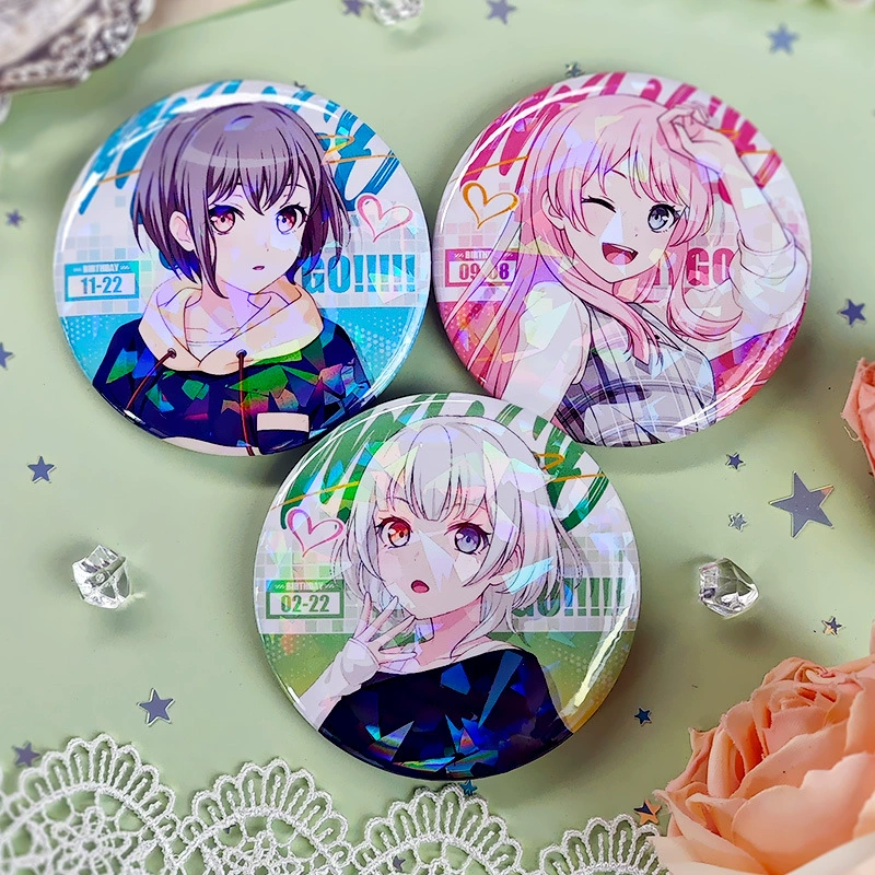 Баннер-значок (BanGDream! My GO) 58 мм голографическая трещиноватая-стеклянная кнопка, баббитовая основа