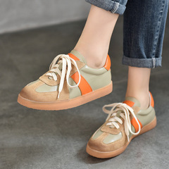 高品質真皮休閒鞋復古擦色做舊女鞋2024春夏新款百搭德訓鞋低幫鞋