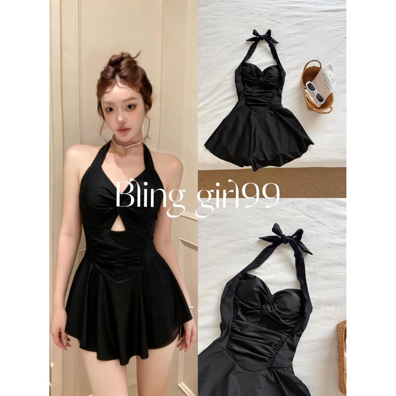 [Anna Evening Party] Slimming Waist-Cinching Off-Shoulder Conservative Slimming Resort-Style Hot Spring One-Piece Boxer Swimsuit for Women