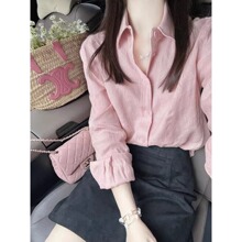 粉Polo领轻熟风秋季衬衫女感轻奢减龄洋气小香风设计感衬衣A3205