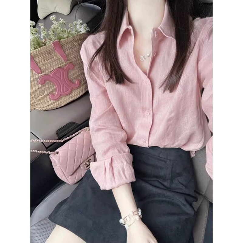 Pink Polo Collar Mature Style Autumn Shirt for Women, Light Luxury, Youthful, Stylish, Chanel-Inspired Design Shirt A3205