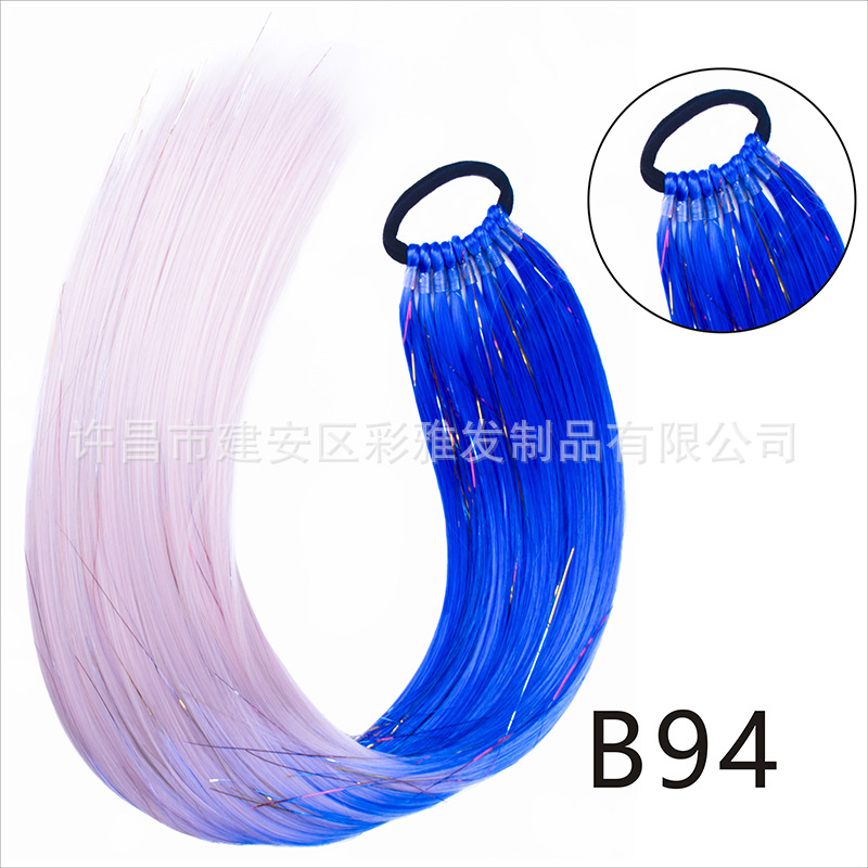 Comercio exterior transfronterizo láser de fibra química colorida cola de caballo 24 pulgadas trenzada de nueve hebras extensión de cabello cola de caballo simple y rápida