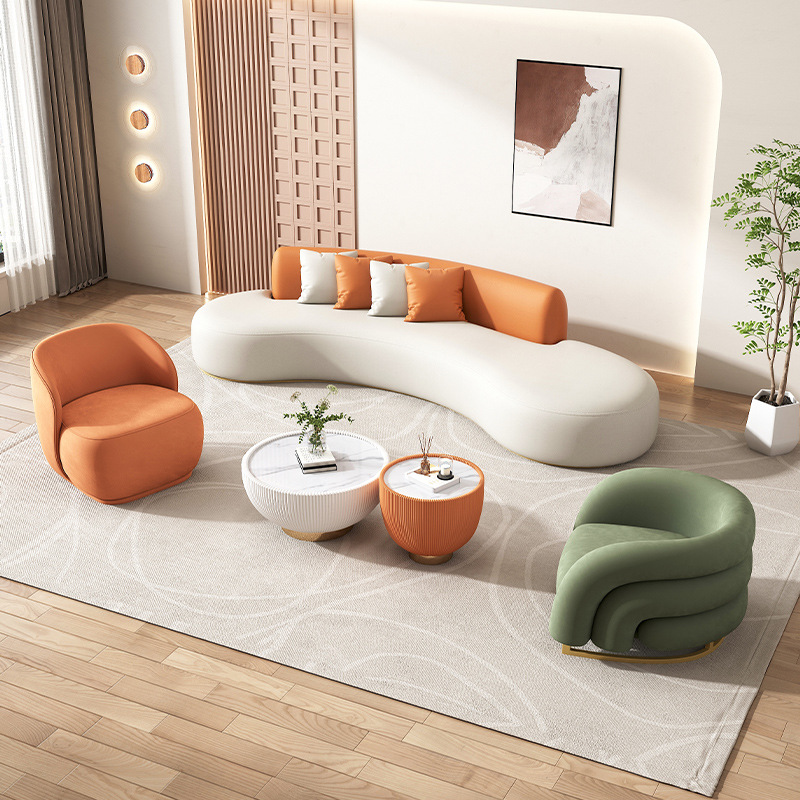 Salón de belleza sala de estar sofá mesa de té combinación de diseño curvo personalizado hotel lobby silla de relajación sofá residencial image 7