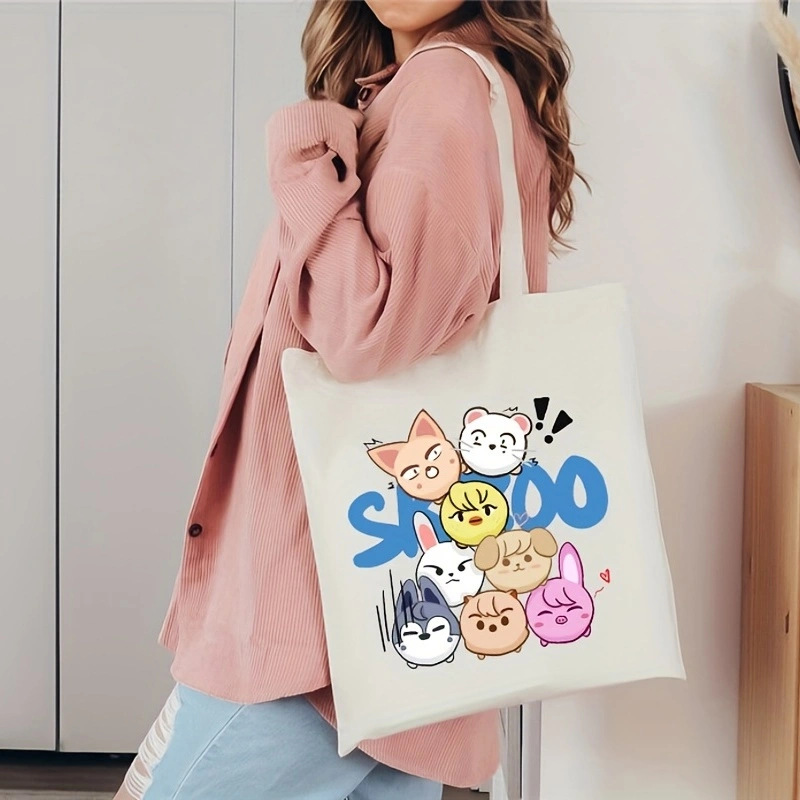 New Cartoon Cute Shoulder Bag Canvas Bag Large Capacity Student Carrying Book Bag Shopping Bag Bag Bag for Women