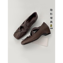 羊皮版~内增高芭蕾舞鞋女2025新款猪鼻蝴蝶结气质单鞋舒适玛丽珍