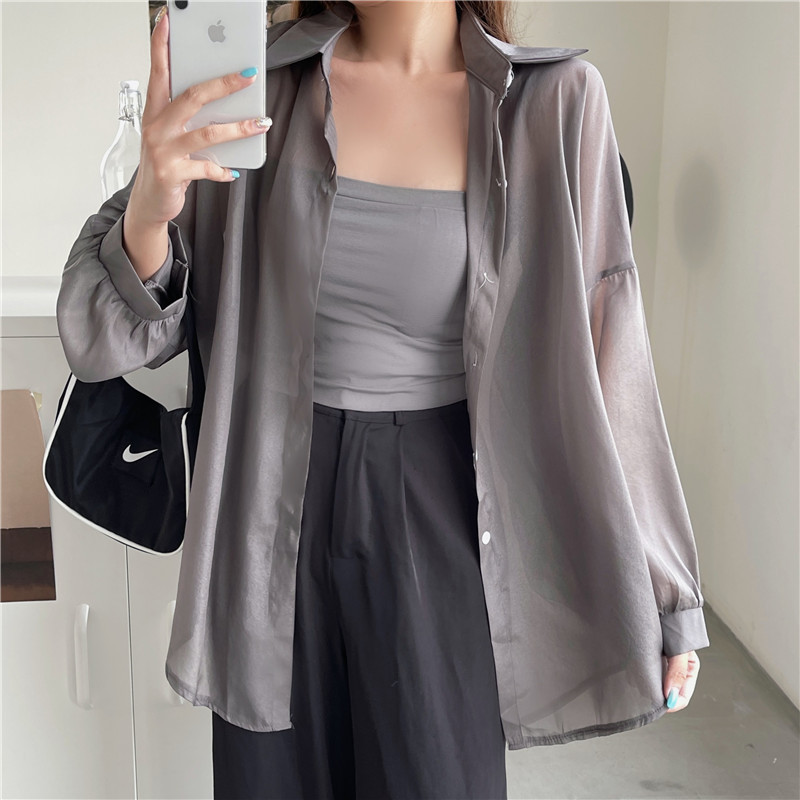 112g Weight Long Sleeve Sleeve Length Single Breasted Placket Type Shirtsleeve Sleeve Type Polyester, Chiffon Fabric Type Regular Top Length Cardigan Tops Type Holiday Occasion Shirt Collar Neckline Loose Fit Type Solid Color Pattern Summer, Spring Season Women's Gender Casual Style Wholesale Women's Casual Solid Color Long Sleeve Blouses 43