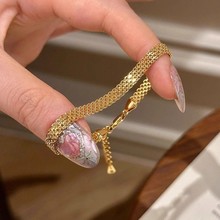 钛钢不掉色！vintager中古编织金色表带手链女新复古轻奢高级手饰