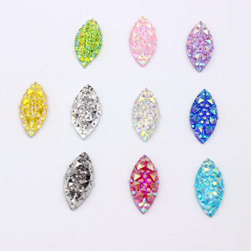 Explosions face paste eyebrow resin stick drill 7*15mm horse eye crocodile back hair ornaments decorative drill hand DIY nail drill
