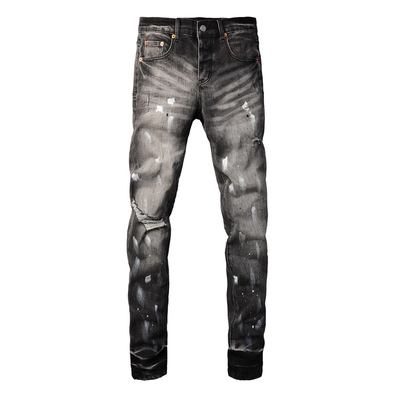 High-Rise Am Style Punk Retro Blue Ripped Slim Fit Stretch Printed Dyed Skinny Men's Jeans Trendy