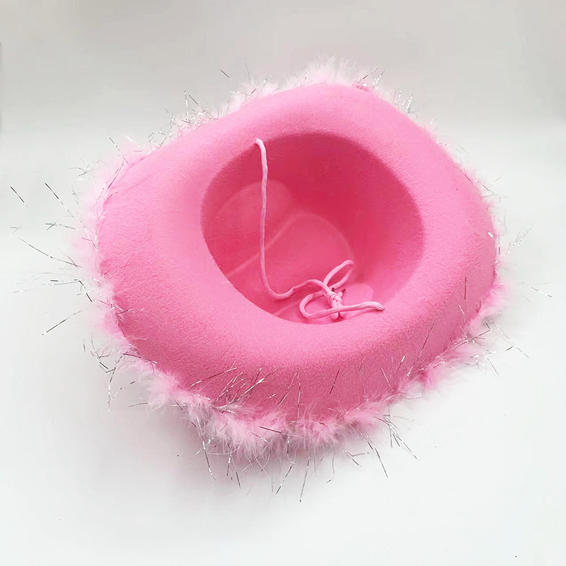 Amazon fabricante en stock sombrero de vaquero Rosa corona occidental sombrero de vaquero occidental borde de la pluma sombrero de vaquero rosa