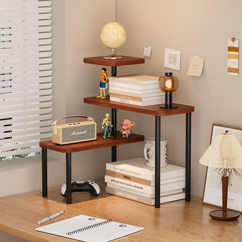 Corner Desktop Storage Rack Can Be Opened and Closed Three-Layer Wooden Storage Rack Simple Home Desktop Layered Organizing Display Rack