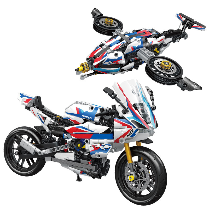 Juguetes de bloques naranja cuadrados niños puzzle modelo de motocicleta