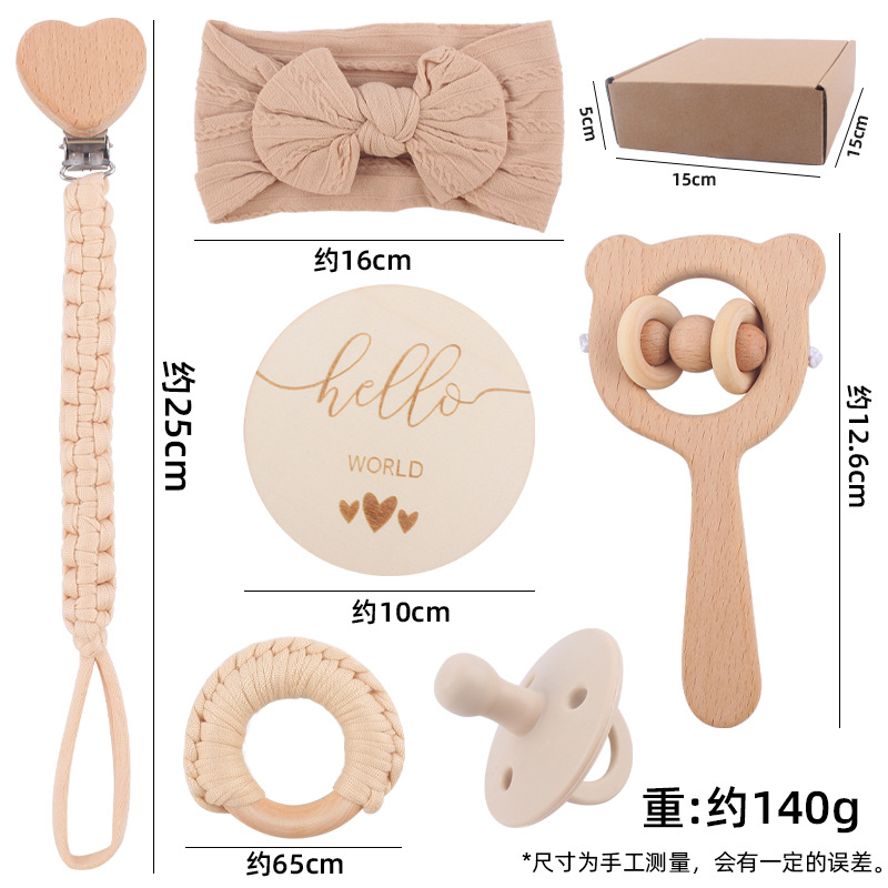 Nuevo bebé dibujos animados Haya oso cabeza mordedor calmante bebé arco pelo banda pezón cadena traje de seis piezas