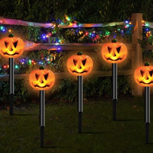 Luces de Halloween transfronterizas, escenas del festival de fantasmas, arreglos de atmósfera, luces de tierra, calabazas solares, fantasmas, luces de jardín al aire libre