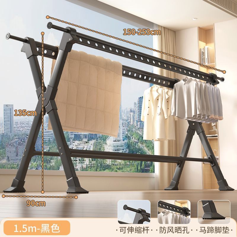 Drying Rack Balcony Household Folding Floor Clothes Drying Rack Indoor External Clothes Retractable Clothes Rack for Drying Quilt