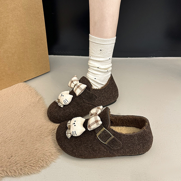 ins复古毛毡勃肯鞋2025冬季新款韩版可爱卡通时尚加绒保暖棉鞋子