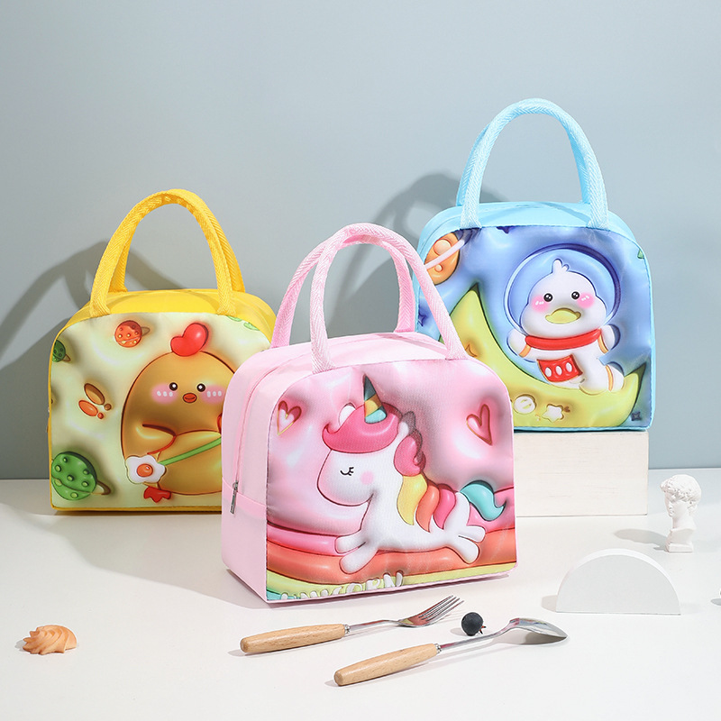 New Children's Cute Lunch Bag with Rice Portable Lunch Bag 3D Printing Cartoon Fresh-keeping Insulation Lunch Box Bag