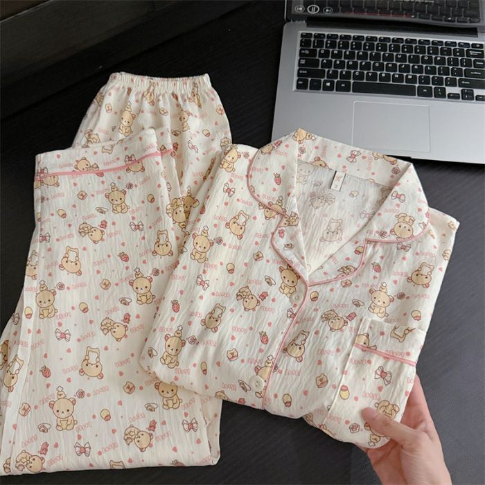 Transfronterizo Vietnam al por mayor pijamas de algodón nubes mujeres cardigan botones de solapa de manga larga otoño nueva ropa para el hogar