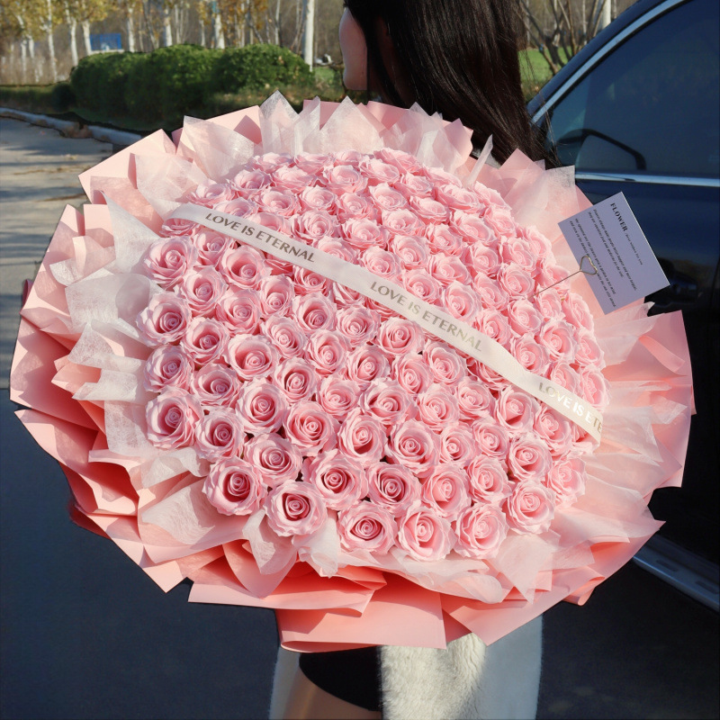 朵粉玫瑰花束纪念日生日惊喜情人节花束送女生永生花|undefined