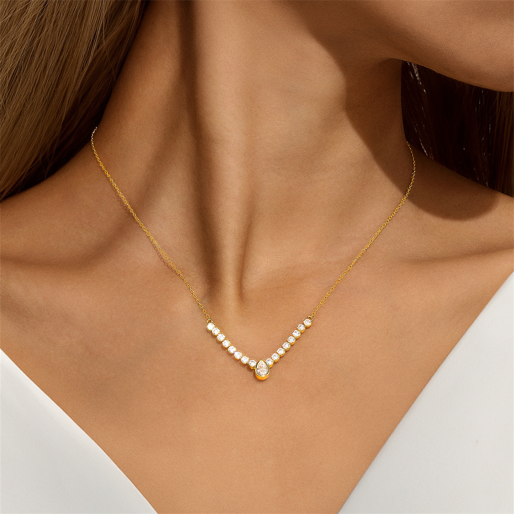 Zircon Inlay Material Pendant Necklace Classification 925 Sterling Silver Water Droplets Zircon 925 Sterling Silver Cable Chain Pendant Necklace