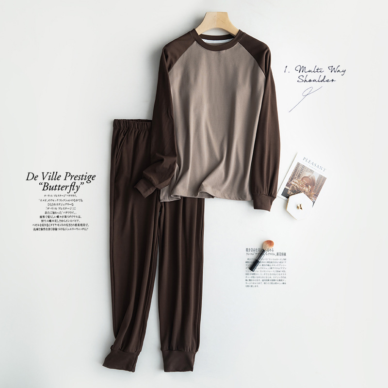 Women's raglan sleeve home wear with chest pad suit wear-free underwear pajamas sweater sweatpants loose plus size autumn and winter