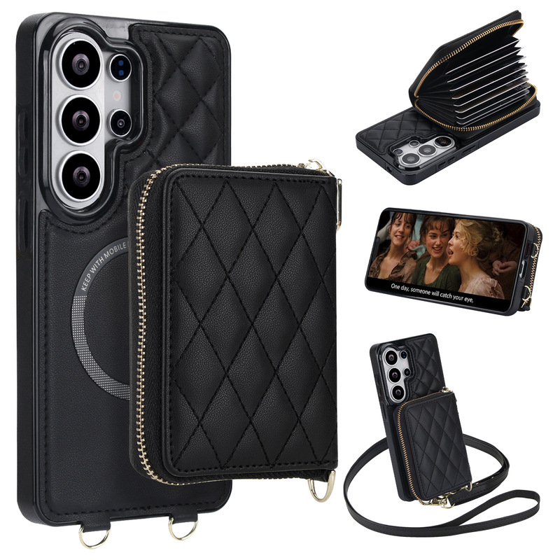 Suitable for Samsung S26ultra crossbody zipper case, leather cover, magnetic wallet, detachable A57 small Chanel-style case Suitable for Samsung S26ultra crossbody zipper case, leather cover, magnetic wallet, detachable A57 small Chanel-style case