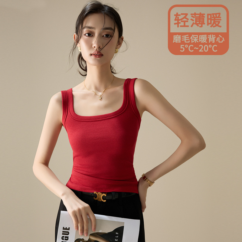 Brushed Thread Sexy Camisole Women's Spring & Fall Anker Red Inner Wear Sleeveless Breast-Covering Warm Top