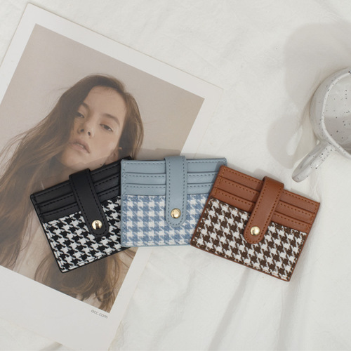  New Women's Wallet Student Korean Version Ultra-Thin Houndstooth Small Fresh Fashion Trendy Coin Purse Card Holder Integrated