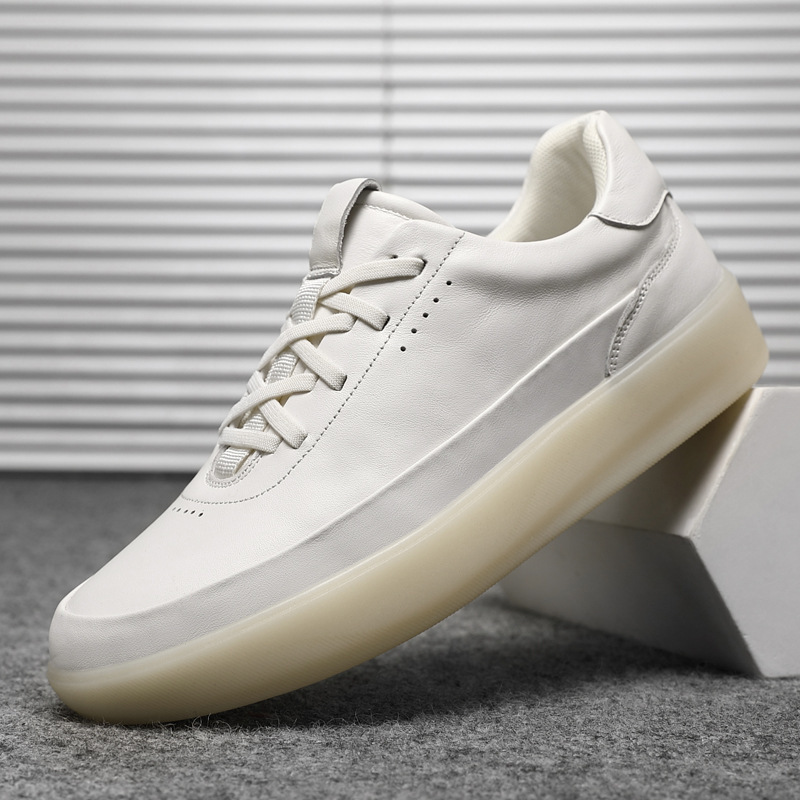 First-Layer Cowhide White Shoes for Men, Soft Leather Breathable Sports and Leisure Low-Cut Sneakers, Trendy and Versatile Men's Soft-Soled Shoes