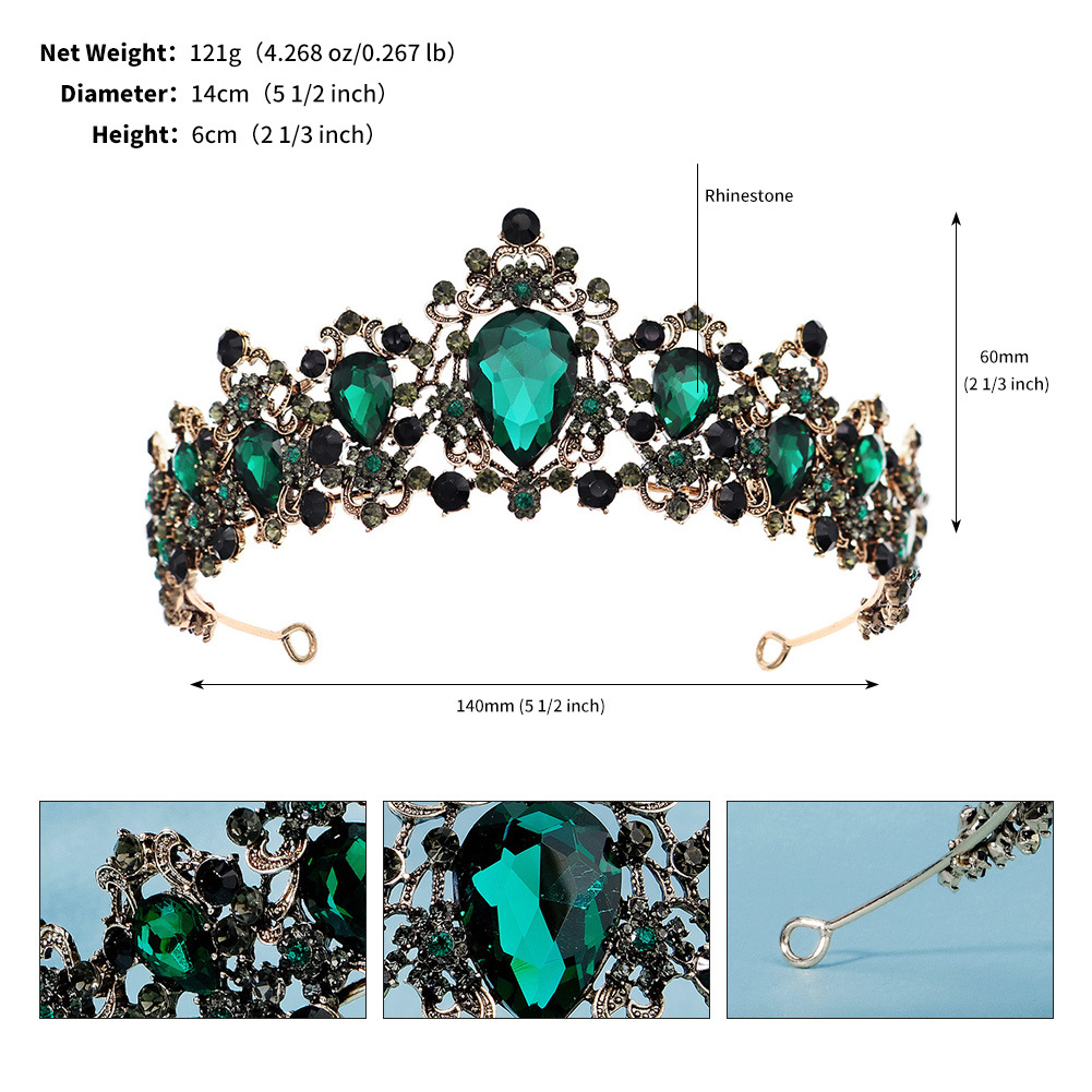 250g Weight Elegant Retro Women's Crown Alloy Diamond Crown