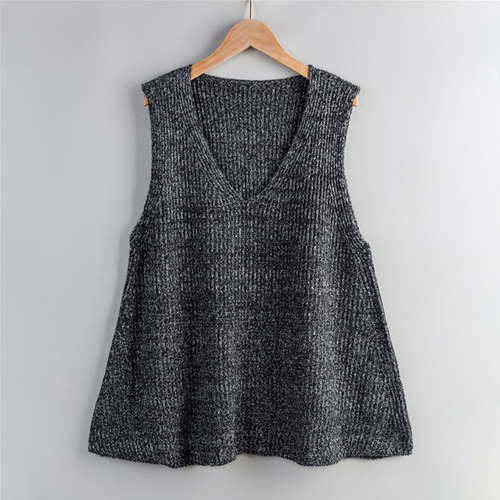 Pure Color V-Neck Knit Cardigan Vest Top for Women Korean Style Fashion Loose Matchable Simple Stylish Plus Size Sleeveless Cardigan