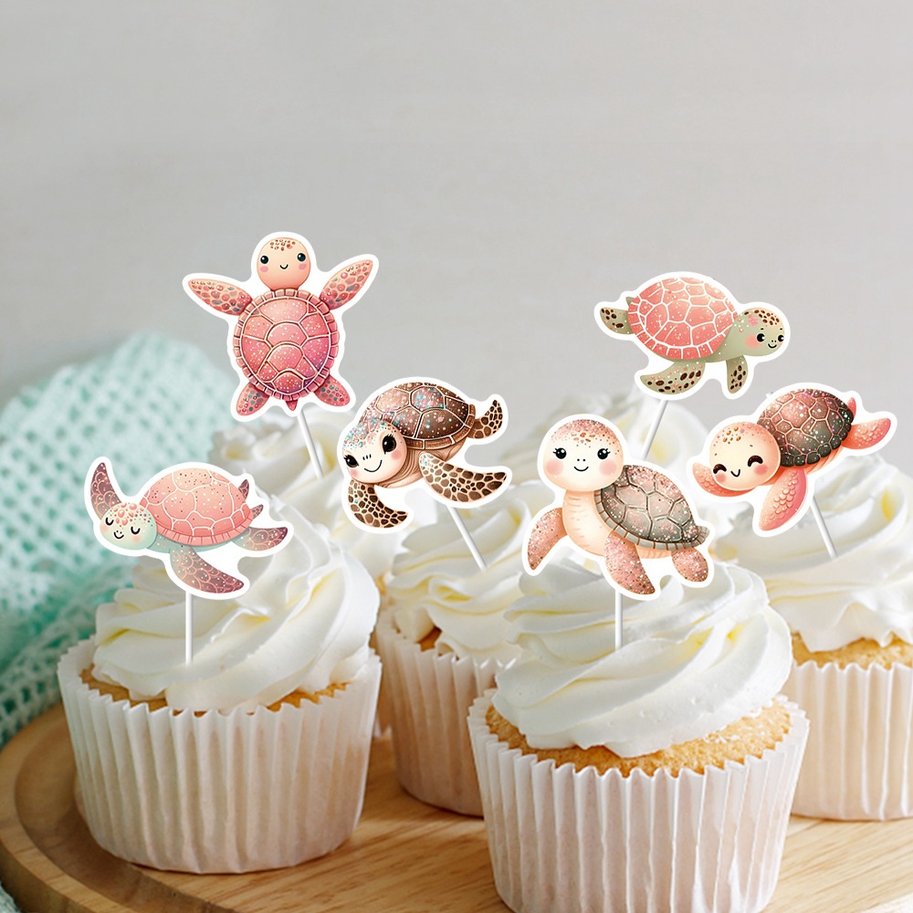 Nuevos complementos de tortuga de decoración de fiesta de cumpleaños transfronterizos tarjetas de decoración de pastel de cumpleaños