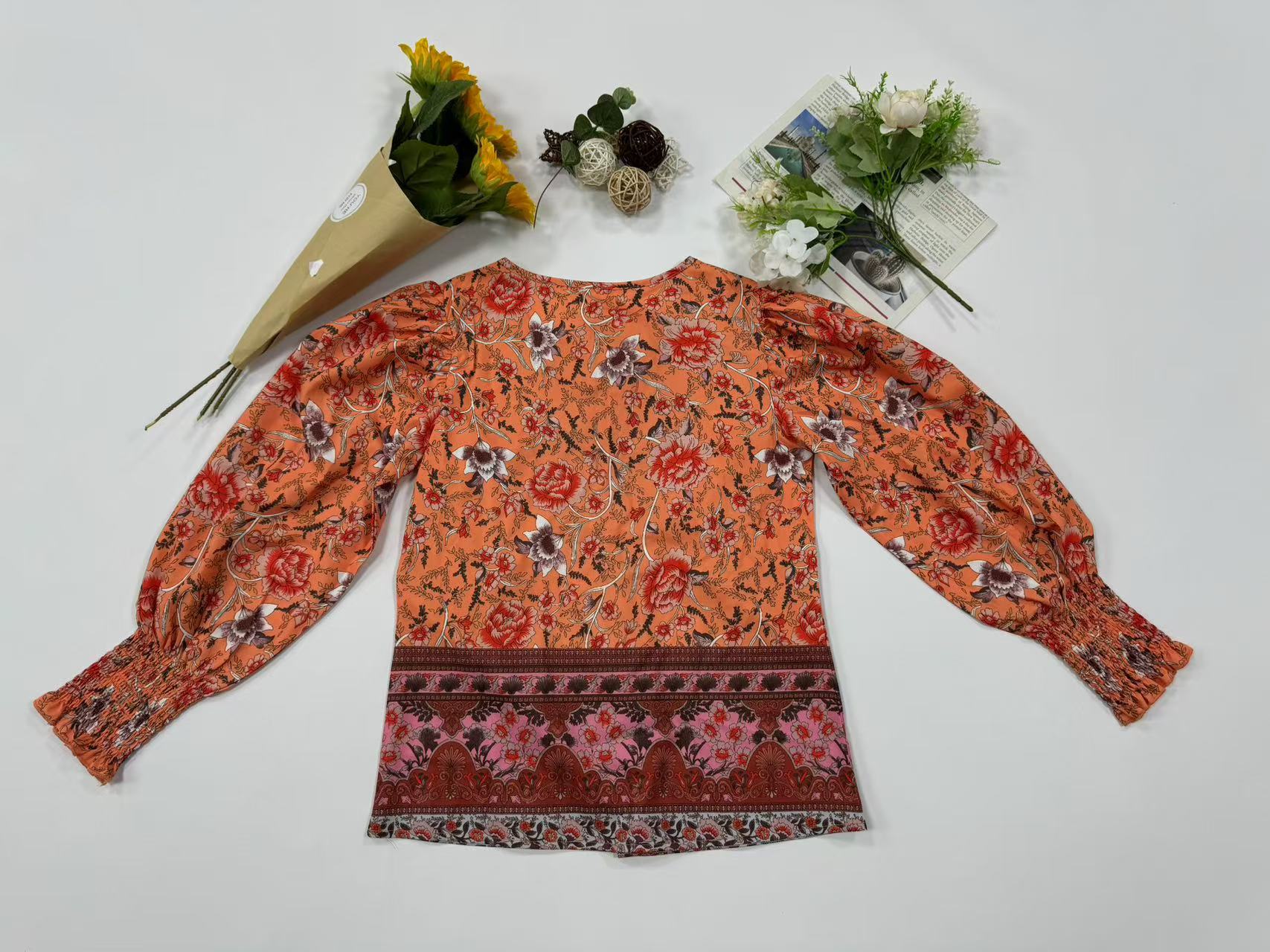 84g Weight Long Sleeve Sleeve Length Tie Placket Type Regular Sleeve Sleeve Type Viscose fiber Fabric Type Regular Top Length Blouse Tops Type Holiday, Banquet, Selfie Occasion V Neck Neckline Loose Fit Type Printing Pattern Summer, Spring, Autumn Season Women's Gender Vintage Style, Bohemian Style Wholesale Women's Vintage Style Bohemian Printing Long Sleeve Blouses 29