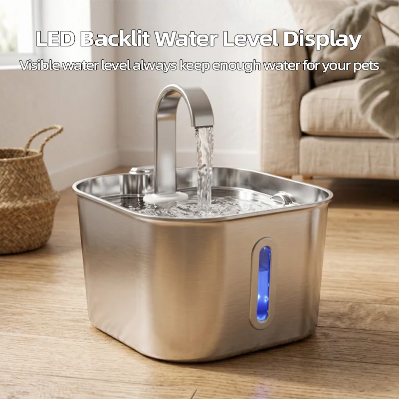 Fábrica de fuente 2.2L tubo plano de acero inoxidable para bebidas de mascotas de circulación automática de gran capacidad alimentador de agua para gatos y perros transfronterizos image 3