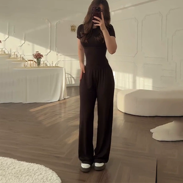 Summer solid trousers set, European style, lightweight, multiple colors & sleeve options