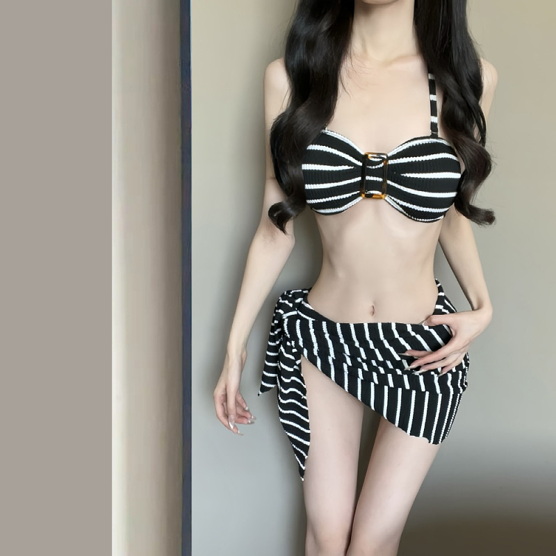 GraceChic Bikini Swimsuit Camisole Women High-End European And American Striped Sexy Small Chest Beach Vacation Hot Spring_voghion.com