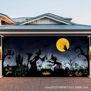Amazon Hot Sale Horror Night Halloween Garage Door Picture Halloween Party Decoration Large Size Background Cloth