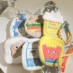 元氣卡通漢堡小熊牛仔零錢包掛件通用手機殼便捷收納包鑰匙扣掛件