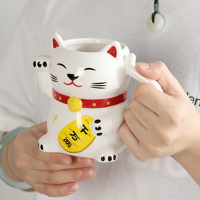 Taza de cerámica creativa para atraer la fortuna, taza de agua de gato, taza de café, taza de dinero, taza de agua de gato