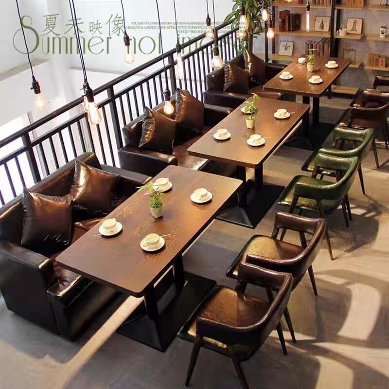 Bar Table and Chair Set, Retro Cafe Table and Chairs, Western Restaurant Table and Chairs, Tea Restaurant, Milk Tea and Dessert Shop Booth Sofa