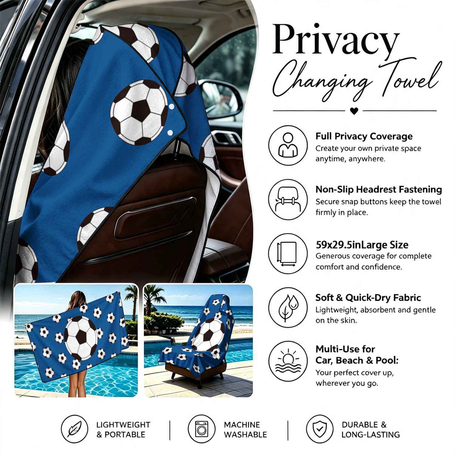 Printed bath towel and car seat cover 2-in-1, ultra-fine fiber outdoor beach and car dual-use universal seat cushion